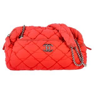 Chanel Bubble Quilt Chain Shoulder Bag in Red Nylon